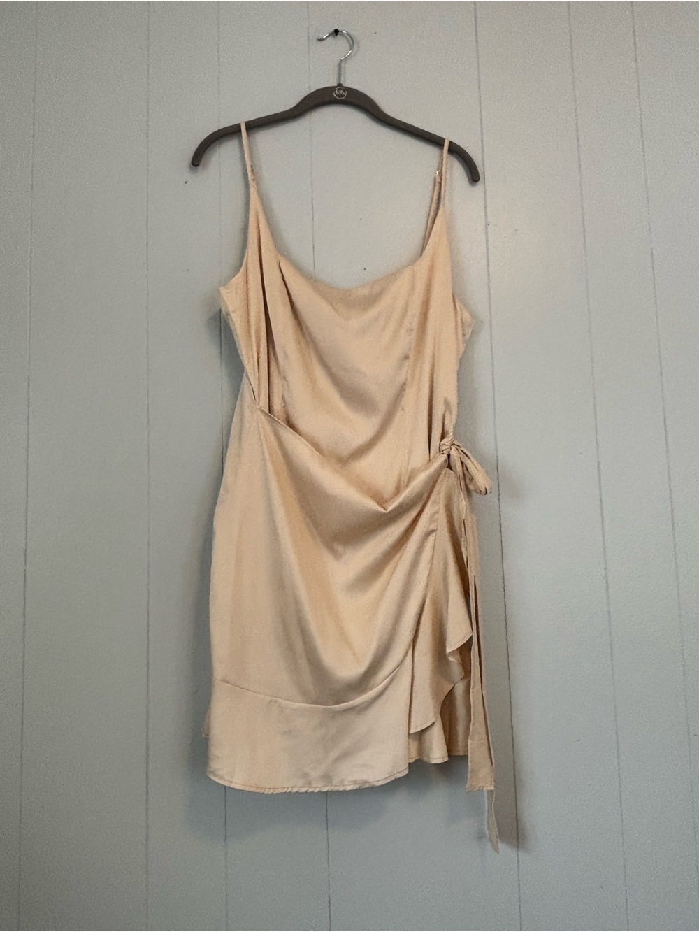 Princess Polly NWT Champagne Cottage Hill Satin Wrap Mini Dress Sz US 12